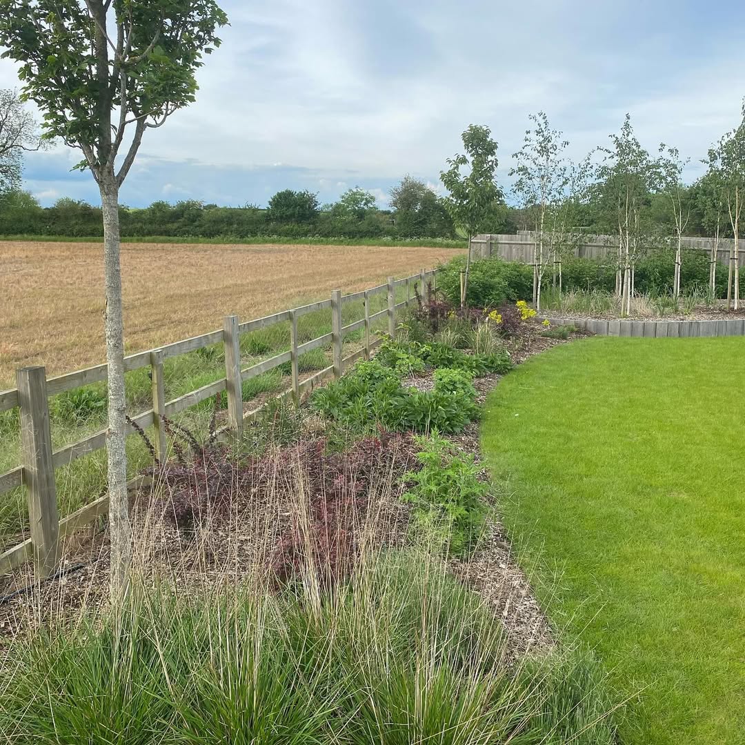 Curved rear border framing views over open countryside